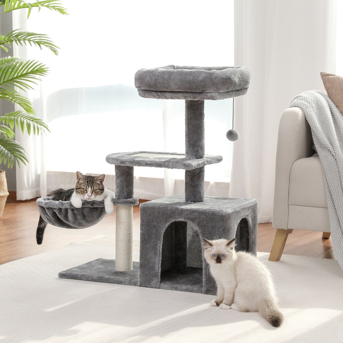 Plush Cat Tower Keeps Cat(s) Happy, & Your Furniture Free From Damage