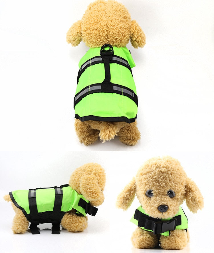 Dog Swimming Jacket/Preserver, Adj. Straps w/Buckles, Rescue Handle, & D-Ring