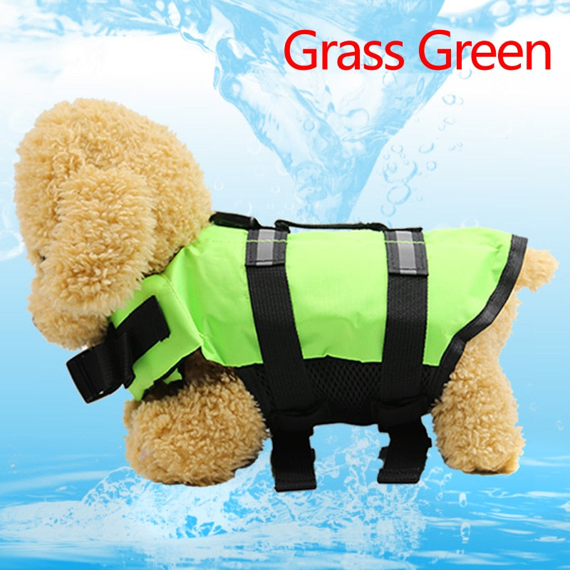 Dog Swimming Jacket/Preserver, Adj. Straps w/Buckles, Rescue Handle, & D-Ring