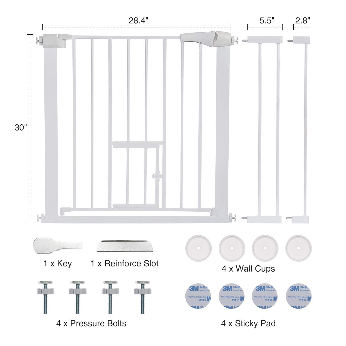 Pet Pressure-Mounted Gate Extra Tall & Wide w/2 Extensions, 90° Hold Open, Auto Close, & Pet Gate Withing the Gate