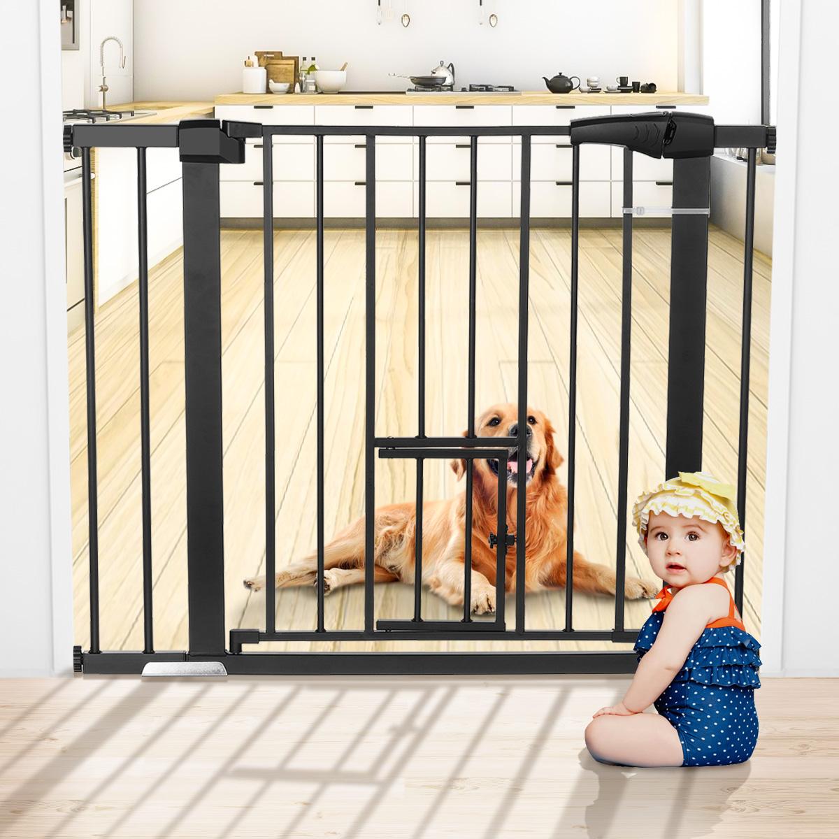 Pet Pressure-Mounted Gate Extra Tall & Wide w/2 Extensions, 90° Hold Open, Auto Close, & Pet Gate Withing the Gate