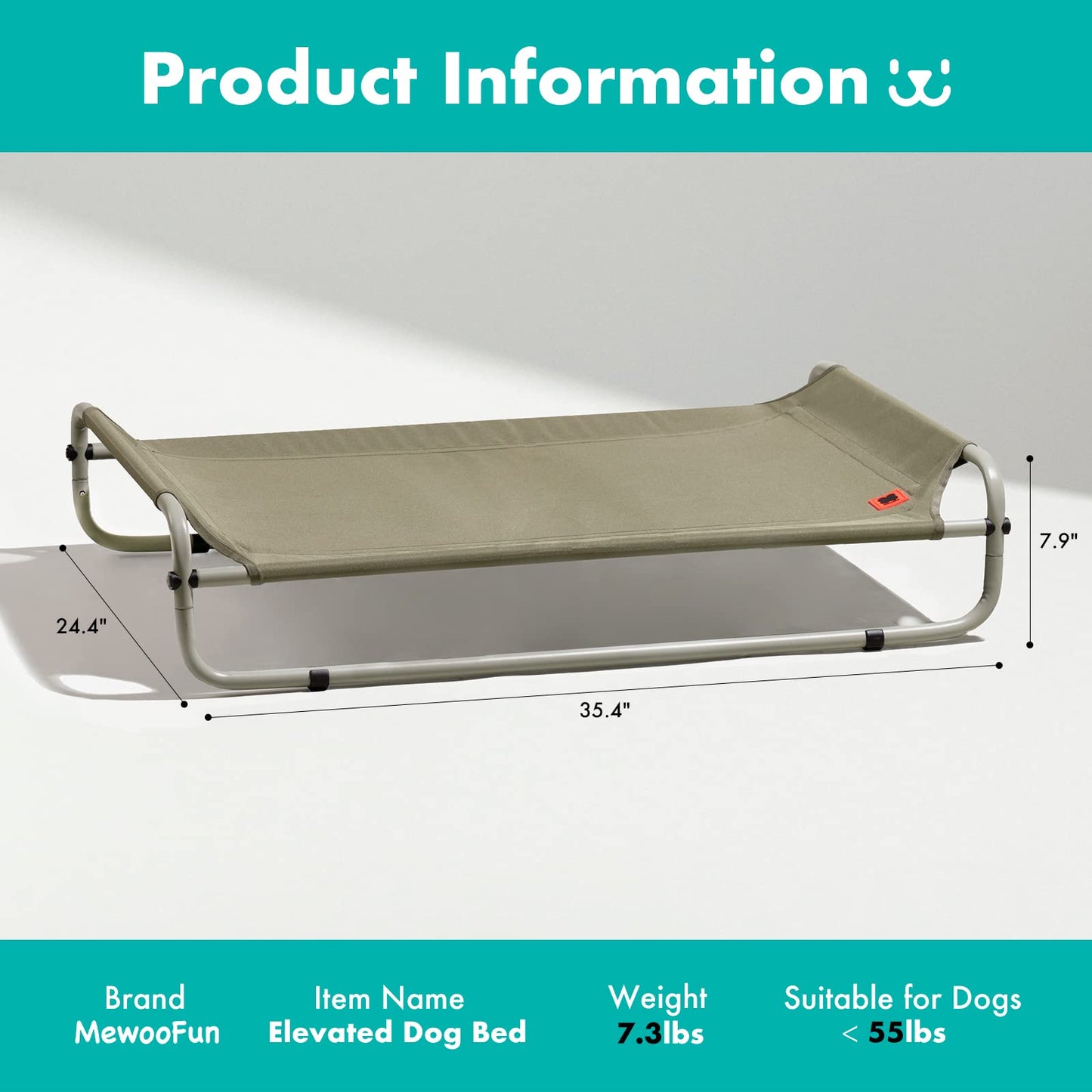 Elevated Dog Bed w/Skid-Resistant Feet, Easy Assy. & Cleaning - mypreciousfurbabies