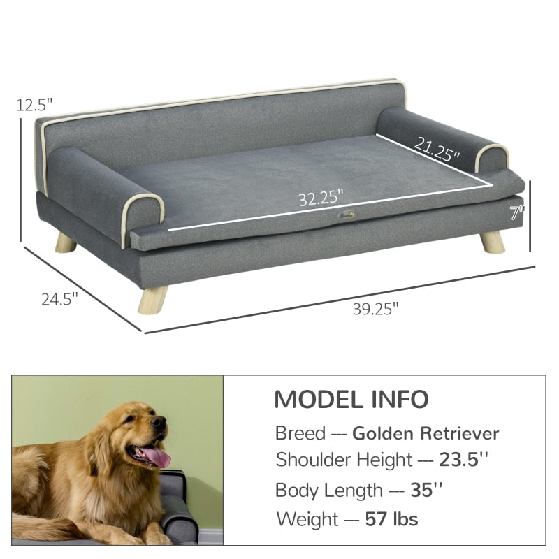 Pet/Dog Sofa Bed, Wood Frame & Legs W/Removable Cushion & Washable Cover