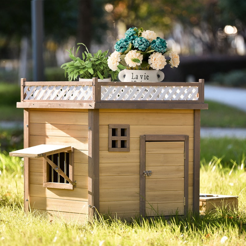 Cute Dog House / Crate, Indoor / Outdoor, Wood & Steel - mypreciousfurbabies