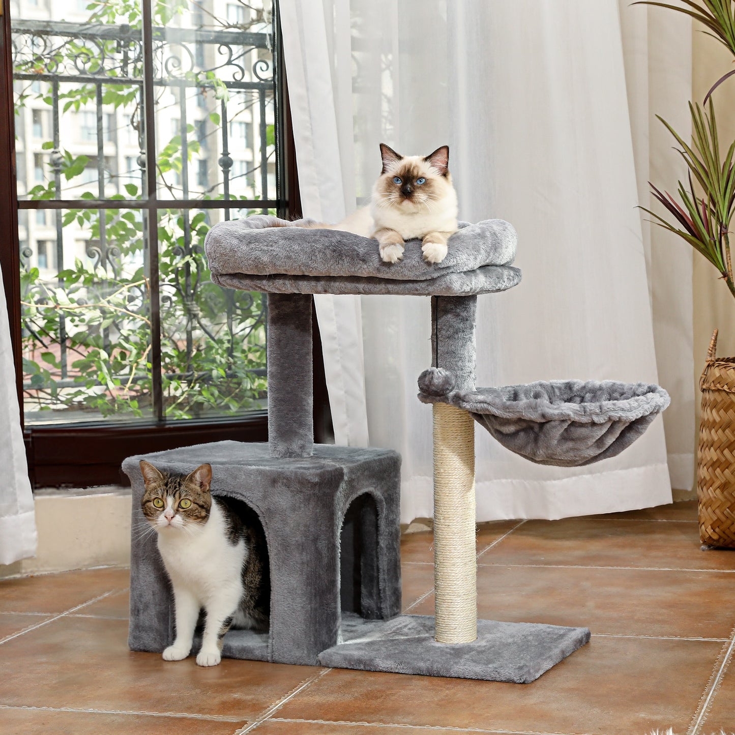 Small Cat Tower w/Sisal Covered Scratching Post, Portable