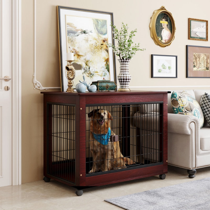 Pet/Dog End Table Crate, Wood Frame w/Wire Panels, Moveable, Assy. Required