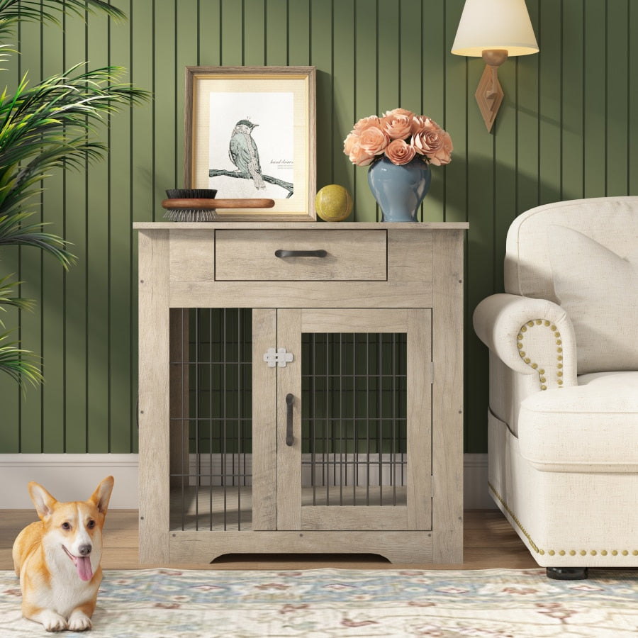 Contemporary Pet End Table Crate, Wood & Metal Construction - mypreciousfurbabies