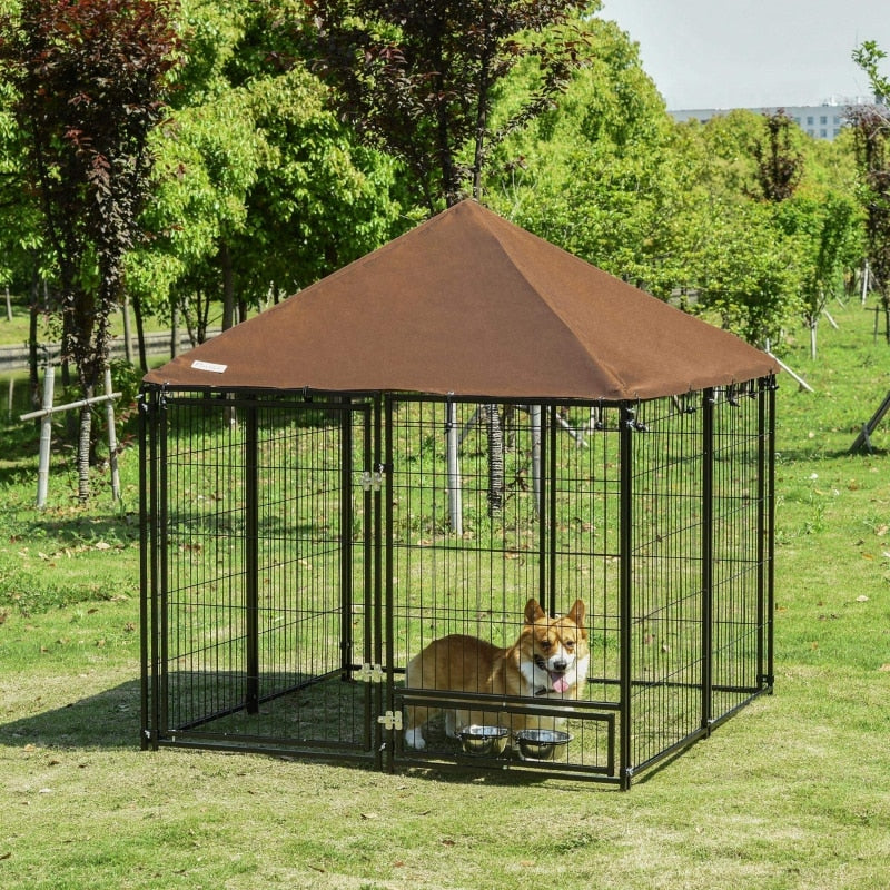 Dog LG Metal Kennel, w/UV Cover, Lockable, Light Weight, Easy Assy. - mypreciousfurbabies