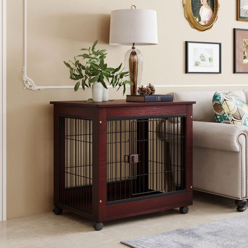 Pet/Dog End Table Crate, Wood Frame w/Wire Panels, Moveable, Assy. Required