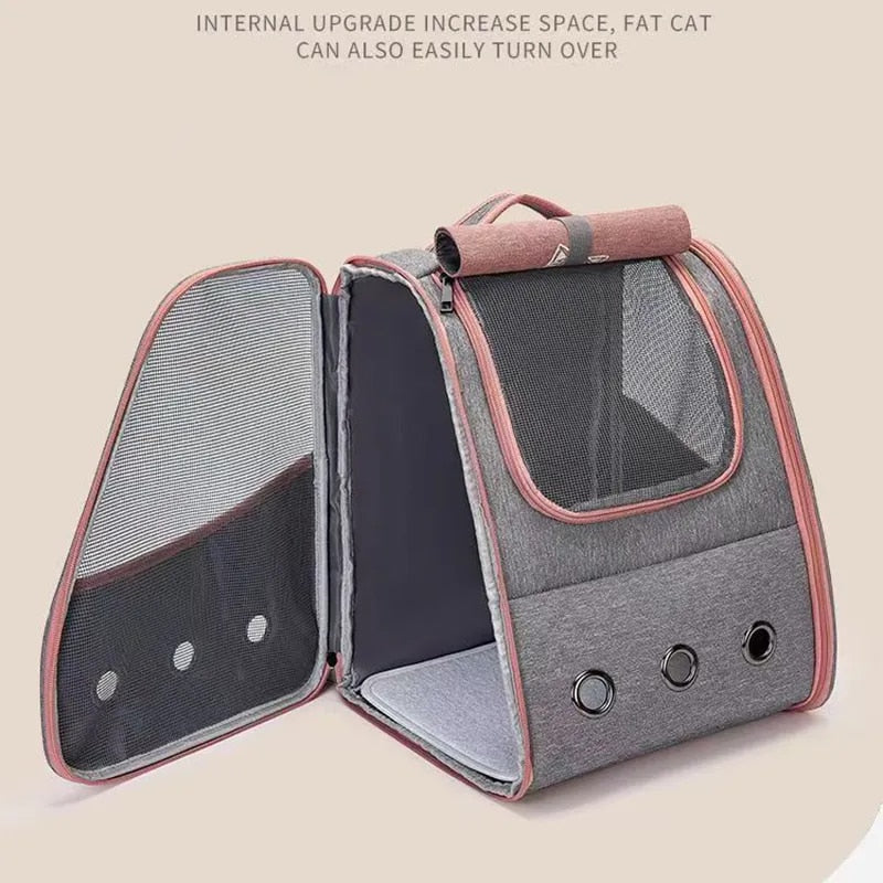 Pet Carrier Backpack w/3 Mesh Access Panels & Vents for Viewing and Breathability, and Adj. Shoulder Straps