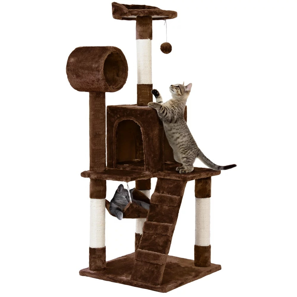 Cat Tower w/Sisal Covered Scratching Post, Hamock, Pet Friendly Materials - mypreciousfurbabies