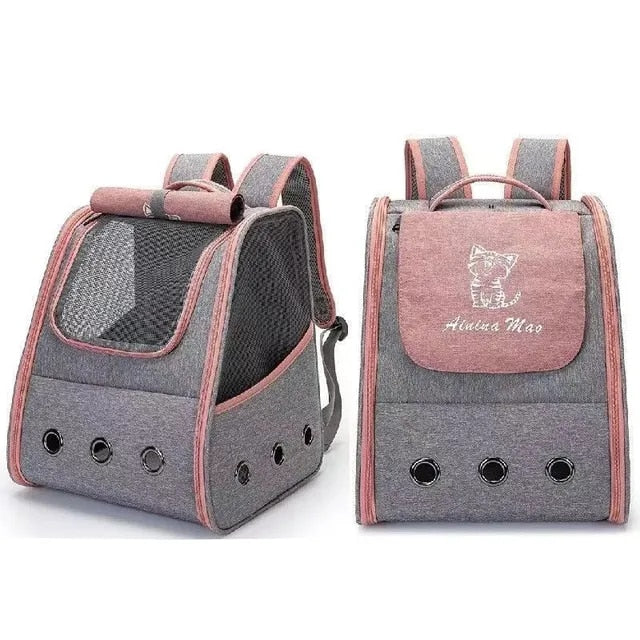 Pet Carrier Backpack w/3 Mesh Access Panels & Vents for Viewing and Breathability, and Adj. Shoulder Straps