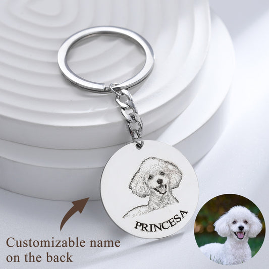 Custom Pet Portrait Engraved Necklace or Keychain